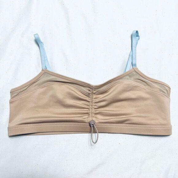 Fabletics Makayla Bra Low Impact Cinch Front Tan With Blue Straps Size L NWT - Picture 13 of 15